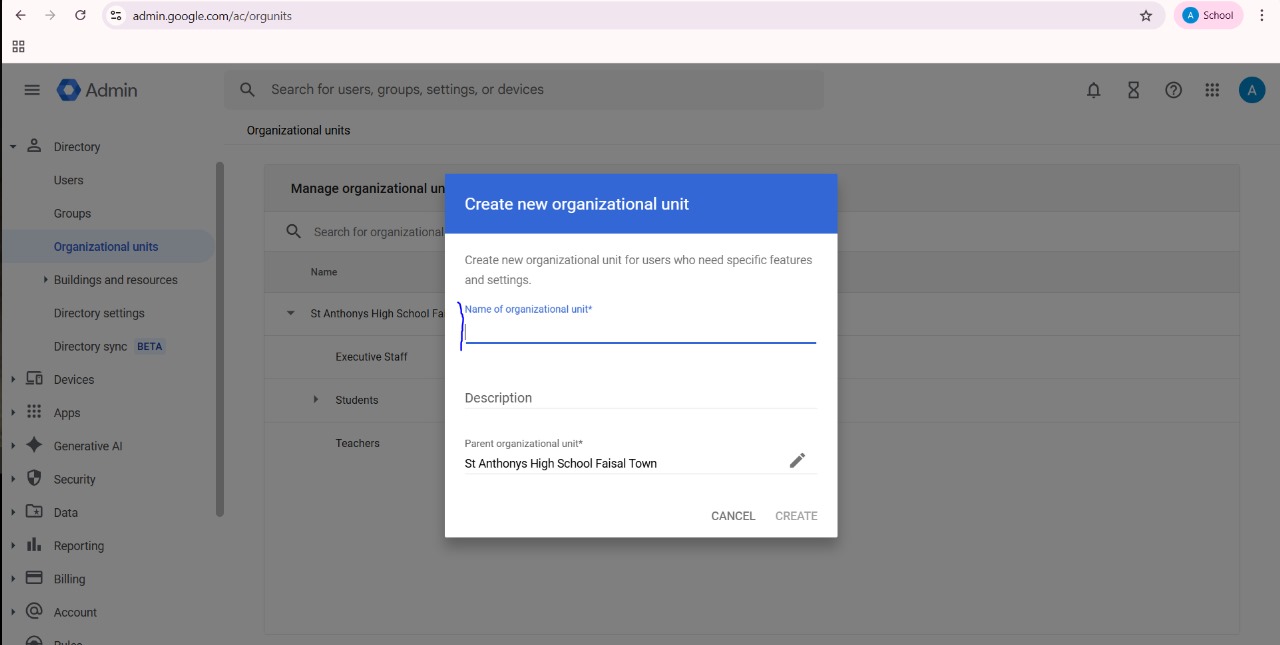 Create organizational unit